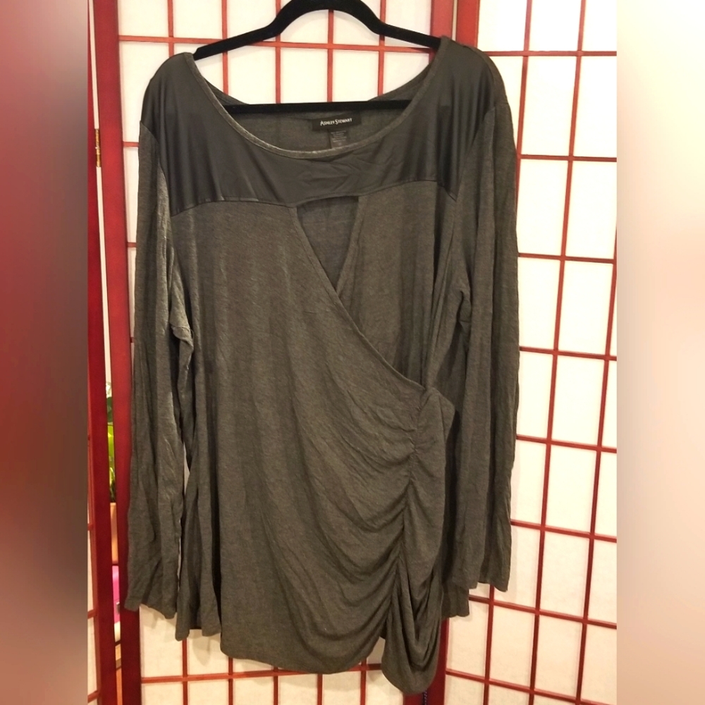 Ashley Stewart Top with Faux Leather Detail Size 26